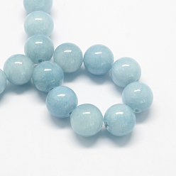 Light Blue Natural Dyed Yellow Jade Gemstone Bead Strands, Round, Light Blue, 6mm, Hole: 1mm, about 66pcs/strand, 15.7 inch