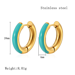 Light Sea Green Real 18K Gold Plated 304 Stainless Steel Hoop Earrings, with Enamel, Light Sea Green, 20x4mm