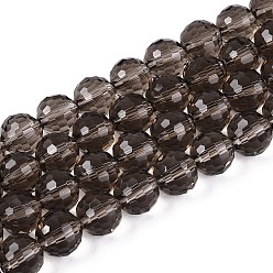 Серый Прозрачные стеклянные бусины, граненый (96 граней), круглые, серые, 8 мм, отверстие : 1 мм, около 68~70 шт / нитка, 20.47~21.06 дюйм (52~53.5 см)