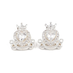 Посеребрённый Латунные микро проложить кубического циркония бусы, сердце с короной, 925 серебро покрытием, 14x14x6.5 мм, отверстие : 1.8 мм