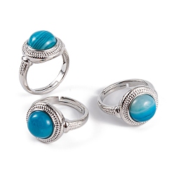 Полосатый Агат Круглые регулируемые кольца из натурального агата с полосками, латунные кольца с платиновым покрытием для женщин и мужчин, внутренний диаметр: 18 мм