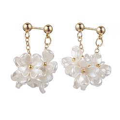 Golden 304 Stainless Steel Hoop Earrings, with Flower ABS Plastic Imitation Pearl Bead, Golden, 28~30mm