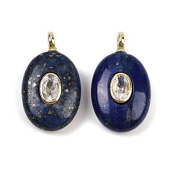 Ляпис-Лазурь Подвески из натурального лазурита и кубического циркония, овальные подвески с латунными петлями, окрашенные, золотые, 21.5x13x6.5 мм, отверстие : 1.8 мм