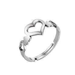 076 Steel Grey Geometric Stainless Steel Hollow Love Heart Ring for Couples - Fashionable and Retro Open Design