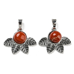 Красный Камень Природные красной яшмы подвески, стойки покрытие латунь лист прелести, платина, без кадмия и без свинца, 22x27x7 мм, отверстие : 8x5 мм