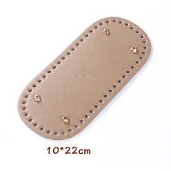 Tan PU Leahter Knitting Crochet Bags Bottom, Oval with Word Handmade, Bag Shaper Base Replacement Accessaries, Tan, 22x10cm, Hole: 5mm