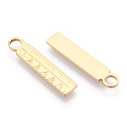 Real 14K Gold Plated 304 Stainless Steel Pendants, Manual Polishing, Ruler Charm, Real 14K Gold Plated, 23.5x4.5x1mm, Hole: 2.5mm