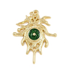 Зеленый Латунь эмаль подвески, очарование солнца, с прыжковых колец, стойки покрытие, реальный 18 k позолоченный, без свинца и без кадмия, долговечный, зелёные, 32.5x26x3 мм, отверстие : 3.4 мм