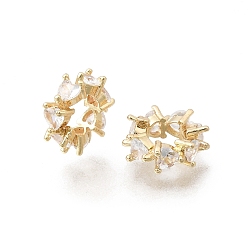 Light Gold Бусины в форме сердца из латуни с микропаве и прозрачным кубическим цирконием, европейские бусины, рондель, колесо, бусины с большими отверстиями, стойки покрытие, долговечный, без свинца и без кадмия, золотой свет, 11x4 мм, отверстие : 5 мм