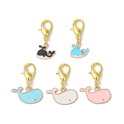 Mixed Color Whale Alloy Enamel Pendant Decoration, with Lobster Claw Clasps, Mixed Color, 27.5~30mm