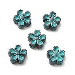 Античный Бронзовый Зеленый Сплавочные овальные бусины тибетского стиля , цветок, без кадмия, без никеля и без свинца, долговечный, античная бронза и зеленая патина, 6.5x7x3.5 мм, отверстие : 1.2 мм
