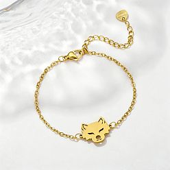 Golden 201 Stainless Steel Wolf Head Link Bracelets, Golden, 6.30 inch(16cm)