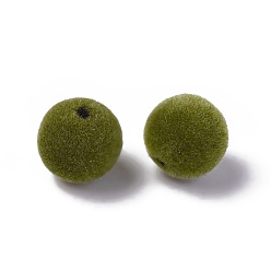 Olive Drab Flocky Acrylic Beads, Round, Olive Drab, 8mm, Hole: 1.4mm