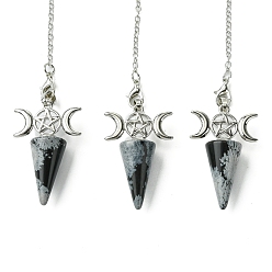 Снежный Обсидиан Натуральная снежинка, обсидиановый конус, биолокационный маятник, большие подвески, с тройным лунным реечным покрытием, фурнитура из латуни с платиновым покрытием, без кадмия и без свинца, 220~230 мм, отверстие : 1.5~2 мм