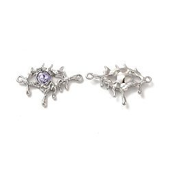 Lavender Alloy Connector Charms, Melting Eye Links with Glass, Lead Free & Cadmium Free, Platinum, Lavender, 21x30.5x4mm, Hole: 1.6mm