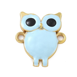 Светло-Голубой Стойка покрытие латунь эмаль сова соединительные подвески, реальный 18 k позолоченный, долговечный, без кадмия и без свинца, Небесно-голубой, 22x19x3.5 мм, отверстие : 2 мм