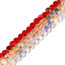 Mixed Color Transparent Electroplate Glass Beads Strands, AB Color, Faceted Flat Round, Mixed Color, 6x3mm, Hole: 1.2mm, about 98~100pcs/strand, 20.08''~20.87''(51~53cm)