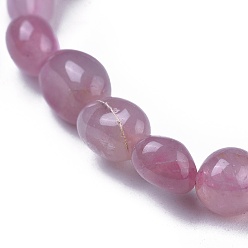 Rose Quartz Natural Rose Quartz Bead Stretch Bracelets, Tumbled Stone, Nuggets, Inner Diameter: 2~2-1/4 inch(5.2~5.6cm)