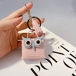 Pink Cute Cartoon Owl Bag Charm with Tassel Fringe for Women's Car Keychain Pendant