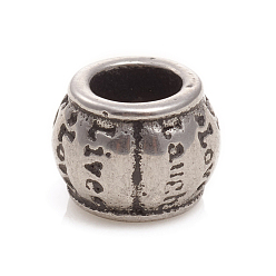 Antique Silver 304 Stainless Steel European Beads, Large Hole Beads, Rondelle with Word, Antique Silver, 10x7mm, Hole: 5mm