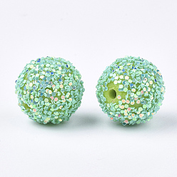 Aquamarine Acrylic Beads, Glitter Beads,with Sequins/Paillette, Round, Aquamarine, 12x11mm, Hole: 2mm