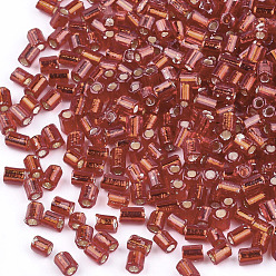 FireBrick Grade A Glass Seed Beads, Hexagon(Two Cut), Silver Lined, FireBrick, 1.5~2.5x1.5~2mm, Hole: 0.8mm, about 2100pcs/bag, 450g/bag