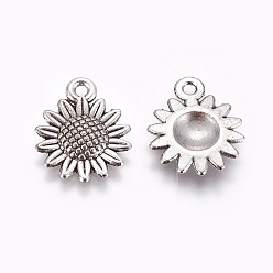 Antique Silver Tibetan Style Alloy Pendants, Sunflower, Antique Silver, 18.6x15x2.5mm, Hole: 1.8mm