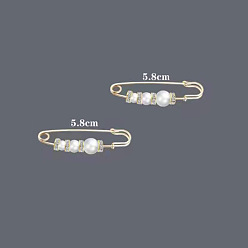 White Imitation Pearl Safety Pin Brooches, Alloy Rhinestone Waist Pants Extender for Women, Golden, White, 58mm