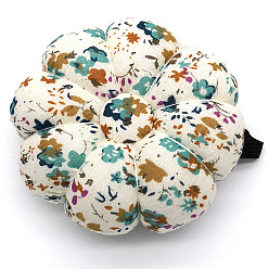 Colorful Flower Pattern Wrist Strap Pin Cushions, Pumpkin Shape Sewing Pin Cushions, for Cross Stitch Sewing Accessories, Colorful, 90mm