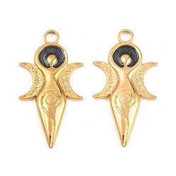 Черный 304 нержавеющей стальной эмали подвески, оберег тройной богини луны, реальный 18 k позолоченный, ионное покрытие (ip), долговечный, чёрные, 31x16x2.5 мм, отверстие : 2.8 мм