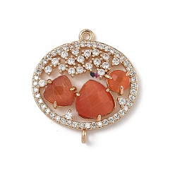 Шоколадный Подвески-коннекторы из латуни с микропаве из прозрачного кубического циркония и стекла в форме овала, реальный 18 k позолоченный, стойки покрытие, долговечный, без кадмия и без свинца, цвет шоколада, 25x22.5x4 мм, отверстие : 1.4 мм