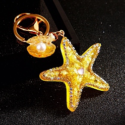 Золотистый Брелок для ключей в виде морской звезды, ракушки, автомобиля, цинковый сплав, акриловый, симпатичный, для мужчин и женщин, подвеска на сумку, металлический брелок, кольцо, подарок, золотые, 17x8 см