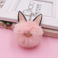 Pink Imitation Rabbit Fur Keychain, Cat, Pink, Pendant: 9.5x8cm