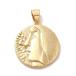 Virgo Real 18K Gold Plated Zodiac Theme Brass Pendants, Virgo, 22.5~23x20.5~21x2~3mm, Hole: 6x4mm