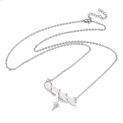 Хрусталь Натуральный кварцевый кристалл, ограненный заостренный наконечник, проволока, обмотанная подвеской в виде звезды, латунная цепочка., стойки покрытие, платина, 26.10 дюйм (66.3 см)