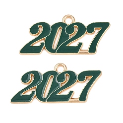 Зеленый Подвески из эмали и сплава, число 2027 прелести, золотые, зелёные, 18x38x1.5 мм, отверстие : 2.5 мм