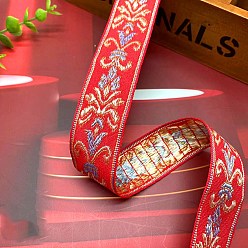 Red Polyester Embroidery Ancient Hanfu Lace Ribbon, Flower Pattern, Red, 1-1/8 inch(30mm)