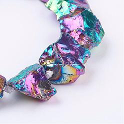 Multi-color Plated Electroplated Natural Quartz Crystal Bead Strands, Nuggets, Multi-color Plated, 18~25x20~28x10~20mm, Hole: 2mm, about 16pcs/strand, 16.5 inch
