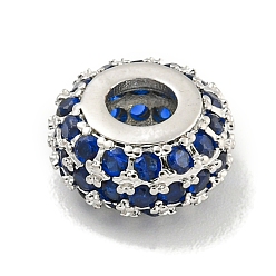 Синий Стойки обшивки латунь микро проложить кубического циркония бусы, долговечный, без свинца и без кадмия, рондель, платина, синие, 9.5x5 мм, отверстие : 3 мм