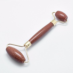 Goldstone Synthetic Goldstone Brass Face Massager, Facial Rollers, Golden, 146~150x54~58x19~22mm