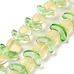 Light Khaki Transparent Glass Beads Strands, Tulip, Light Khaki, 6.5~9x9~14x4~5.5mm, Hole: 1mm, about 29pcs/strand, 15.71''(39.9cm)