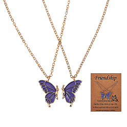 Purple 2Pcs Matching Butterfly Pendant Necklaces Set, 316 Surgical Stainless Steel Couple Necklace for Mother Daughter Friends, Light Gold, Purple, 17.72 inch(45cm)