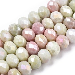Pale Goldenrod Faceted Electroplated Glass Beads Strands, AB Color Plated, Abacus, Pale Goldenrod, 8~8.5x6~6.5mm, Hole: 1.4mm, about 66~67pcs/strand, 15.35 inch~16.57 inch(39~41.1cm)