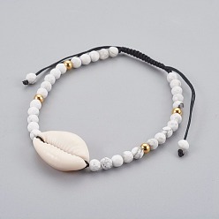Howlite Natural Howlite Braided Bead Bracelets, with Cowrie Shell, 2 inch~3-1/8 inch(5~8cm)