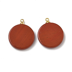 Красный Камень Природные красной яшмы подвески, плоские круглые подвески с латунными дужками золотистого оттенка, 19~20.5x16~16.3x3.5~4.8 мм, отверстие : 6x3 мм