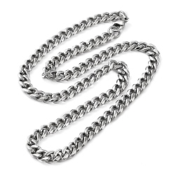 Stainless Steel Color 304 Stainless Steel Cuban Link Chain Necklace for Men Women, Stainless Steel Color, 20.00 inch(50.8cm)