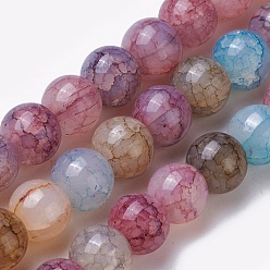 Mixed Color Crackle Glass Beads Strands, Round, Mixed Color, 8~8.5mm, Hole: 1mm, about 48pcs/strand, 14.7 inch(37.5cm)