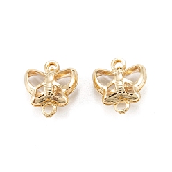 Прозрачный Соединители звеньев латуни стеклянные, долговечный, бабочка, реальный 18 k позолоченный, прозрачные, 10x9x4 мм, отверстие : 0.9~1.2 мм