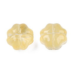 Champagne Yellow Transparent Spray Painted Glass Beads, Clover, Champagne Yellow, 11.5x11.5x7.5mm, Hole: 1mm