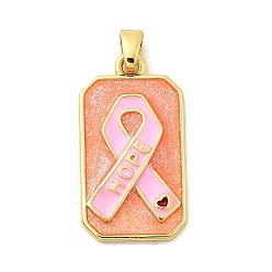 Бледно-Розовый Подвески из латуни с эмалью в форме прямоугольника с узором из шелковой ленты, стойки покрытие, долговечный, без кадмия и без свинца, золотые, розовый жемчуг, 28x15.5x2.5 мм, отверстие : 5.5x3.5 мм